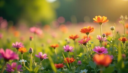 Fototapeta premium A stunning form amongst wildflowers, sunlit and serene , model, beauty
