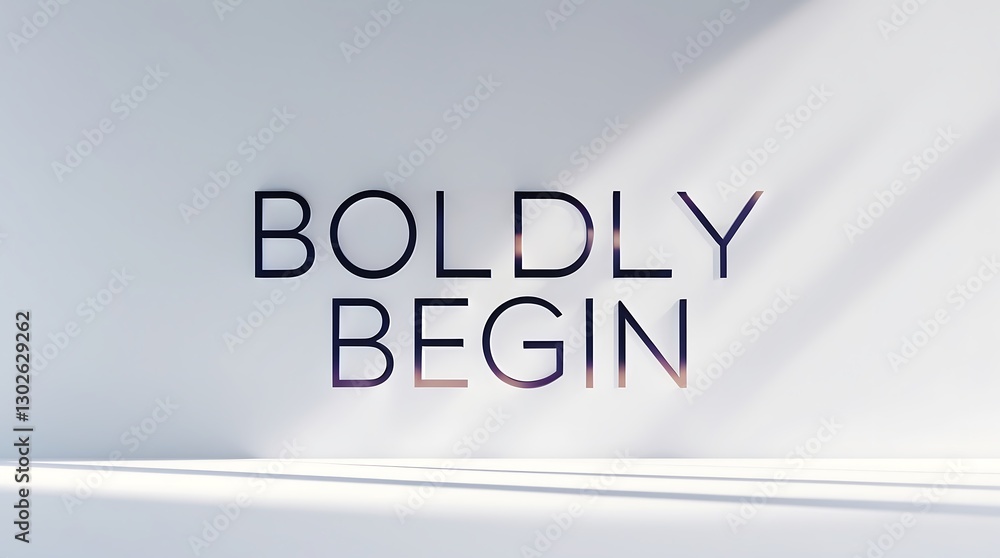 Poster boldly begin with stylish typography showcasing light and shadow in a minimalistic space