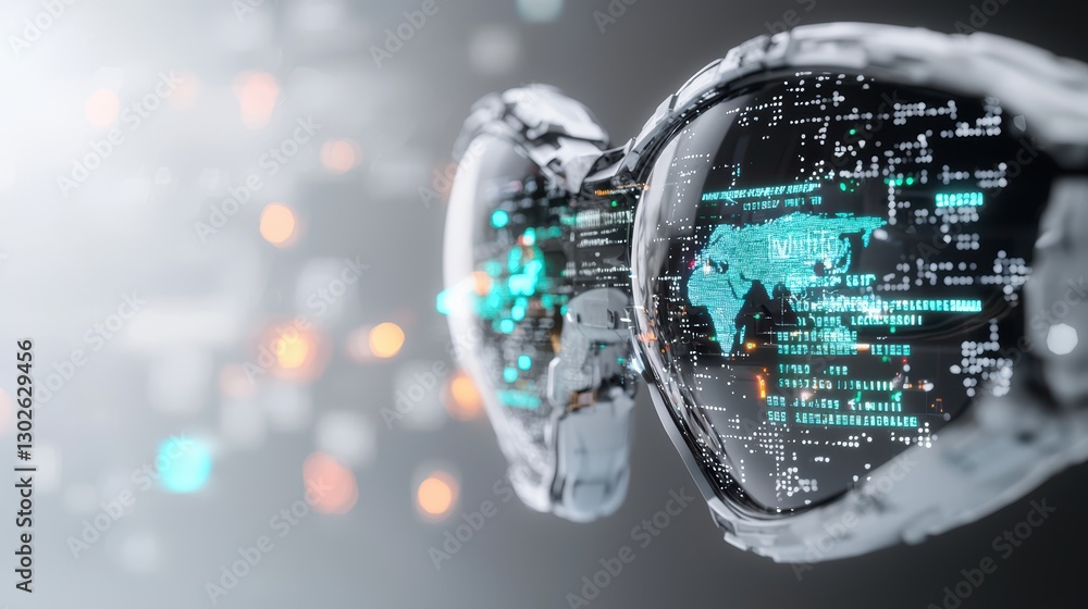 Aufkleber futuristic digital interface in high-tech goggles with holographic data display