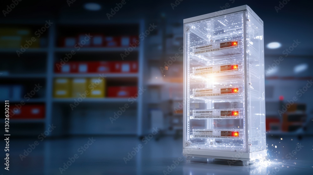 Aufkleber high-tech data server in a modern technology center with sparks and bright lights