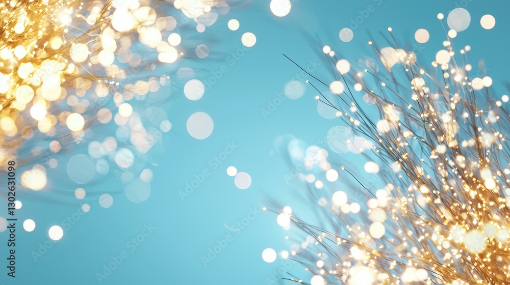 Poster glowing bokeh lights against a blue background with abstract sparkles
