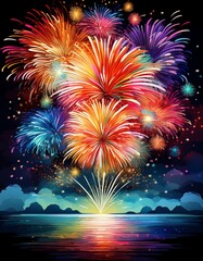 Colorful fireworks burst display celebration bright night 