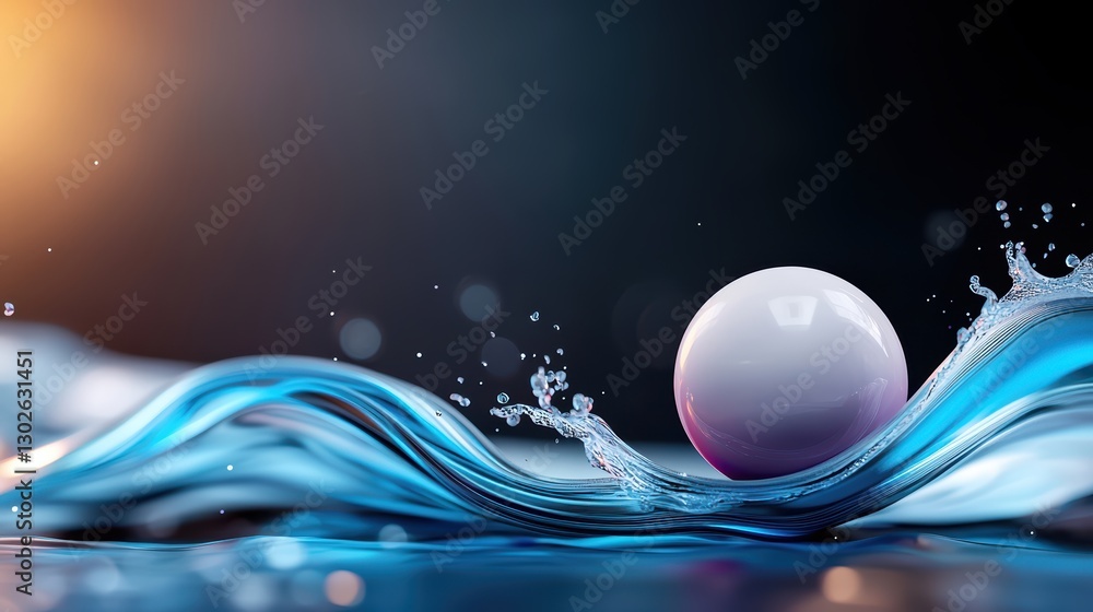 Aufkleber dynamic water splash with glossy sphere in motion against dark gradient background