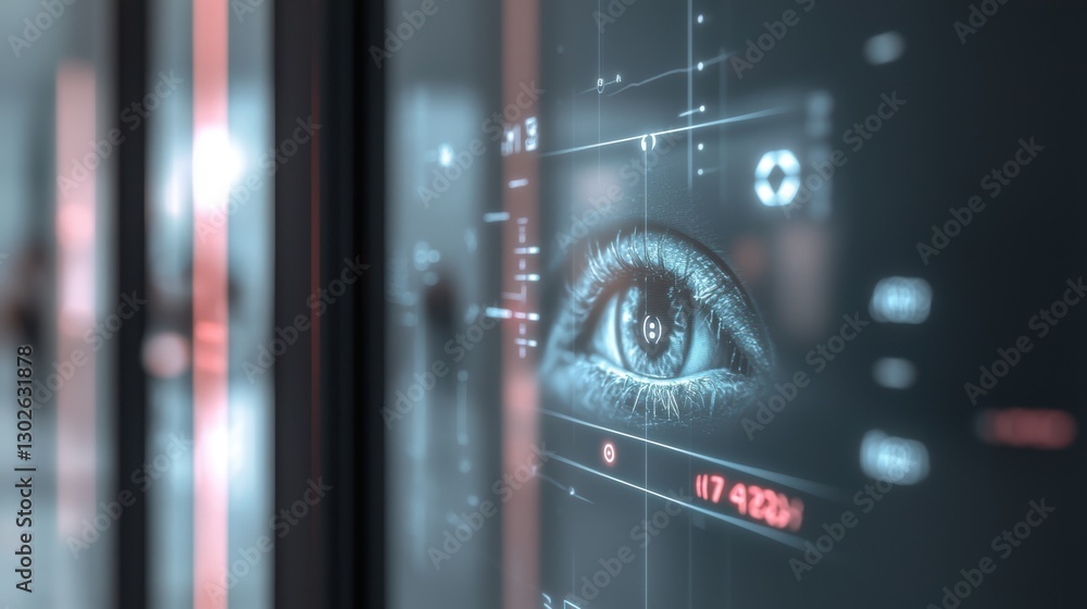 Aufkleber futuristic digital eye interface on screen with data elements