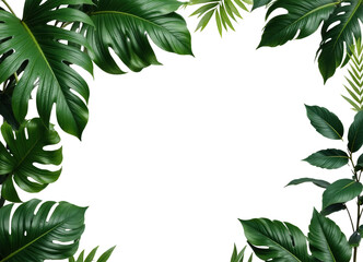 Tropical Green Leaves Frame with Transparent Background