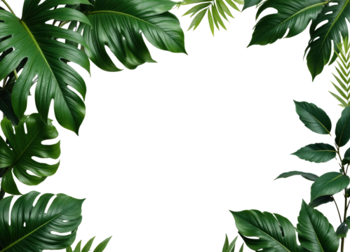 Tropical Green Leaves Frame with Transparent Background