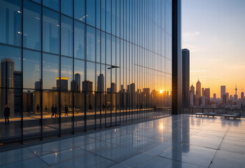 the sunset over the city with towering skyscrapers and a glowing sky You could name this image City Sunset at Dusk or Cityscape Sunset in the Heart of the City to reflect its vibra
