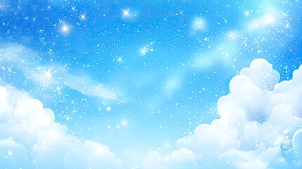 Obraz premium Bright Blue Sky with Fluffy Clouds and Sparkling Stars