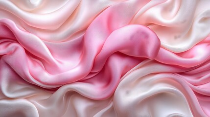 Obraz premium Soft pink and white silk fabric drapes elegantly, showcasing delicate texture and color blend in natural lighting