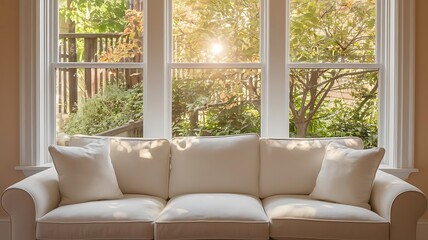 Beautiful living room with white sofa
