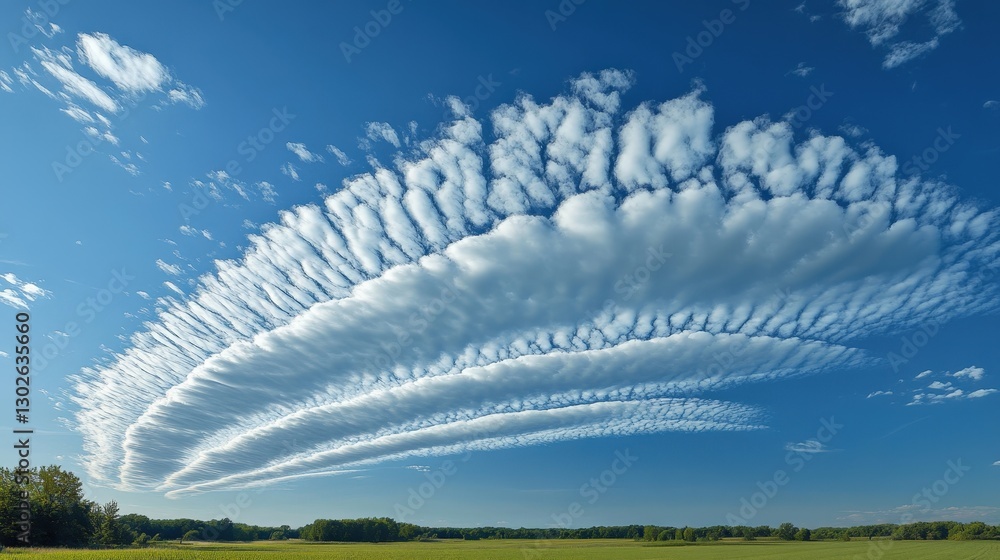 Poster clouds resembling the scales of a fish, stacked neatly one upon another and spreading across the sky