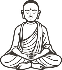 ancient monk in meditation pose, peaceful mindfulness illustration spiritual journey in seated lotus position