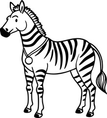 Obraz premium zebra illustration with medal smiling zebra character, black and white stripes kids book drawing, adorable animal art