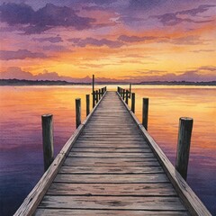 Obraz premium Old Wooden Pier at Sunset