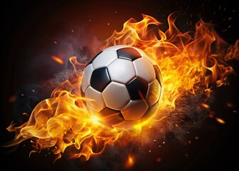 Fototapeta premium Fiery Soccer Ball Inferno: Dramatic Bokeh Stock Photo
