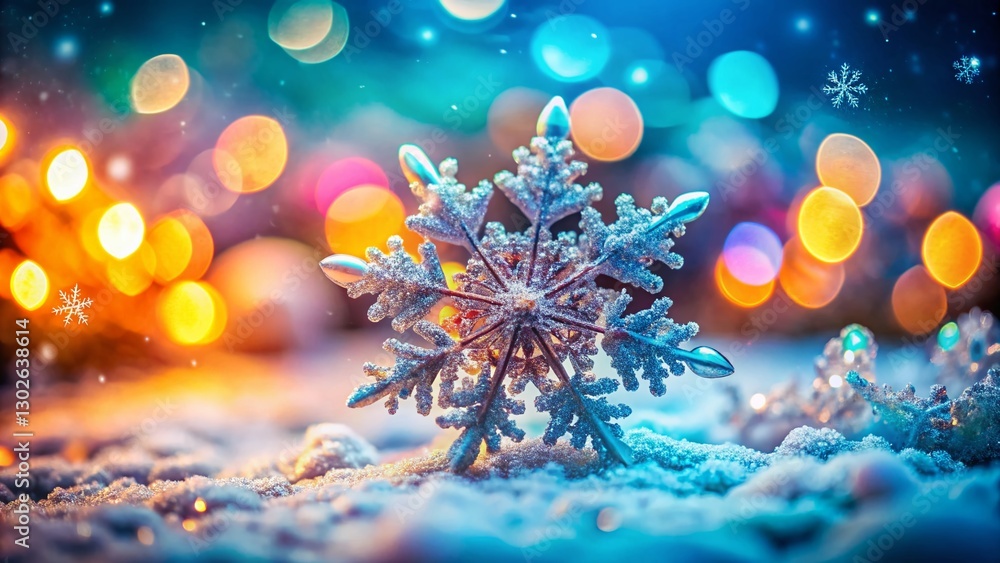 Aufkleber first snowfall: delicate snowflake patterns with bokeh, winter wonderland