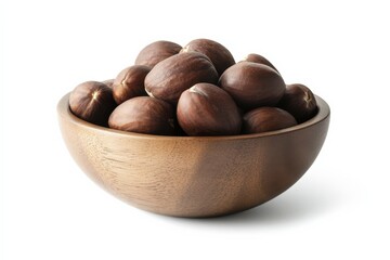 Obraz premium Fresh and Delicious Chestnuts in a Wooden Bowl on a White Background