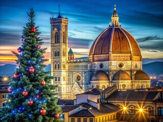 Fototapeta premium Florence Cathedral Christmas Lights, Italy - Festive Holiday Scene