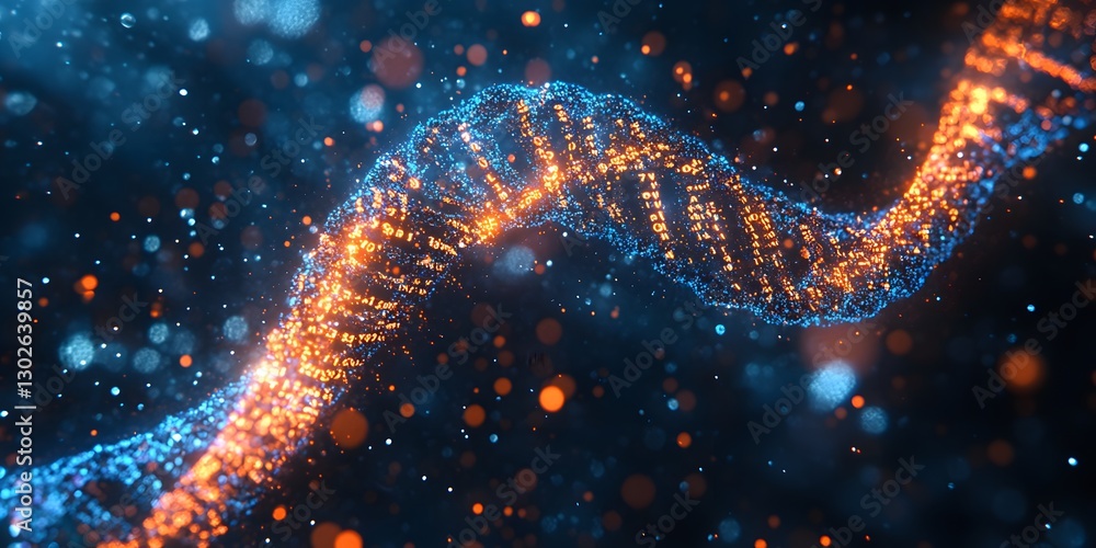 Poster fusing technology and biology a dna strand of binary code digital visualization abstract environment