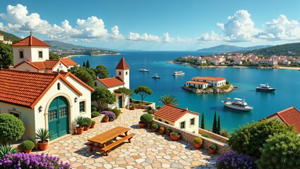 Cypriot traditional villages by seaside offer picturesque views with charming architecture and vibrant landscapes. Concept focuses on Cypriot traditional villages by seaside