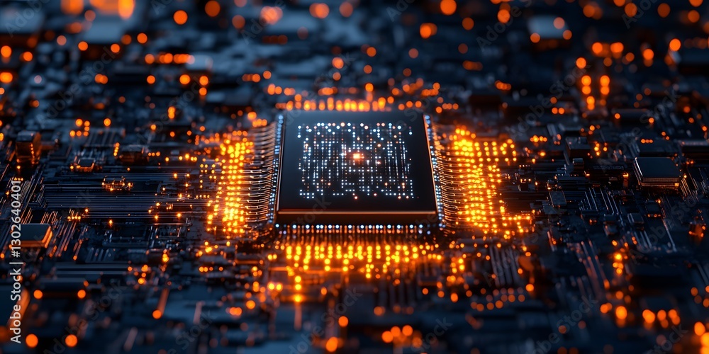 Poster innovative quantum computer technology digital lab visual art high-tech environment close-up view ad