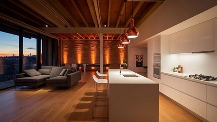 Fototapeta premium Modern loft with living room and kitchen