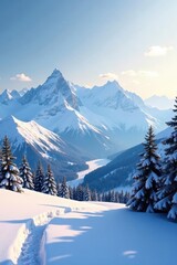 Fototapeta premium Snow-covered peaks of Tatra Mountains in morning frost, snowy, mountain peaks, winter wonderland