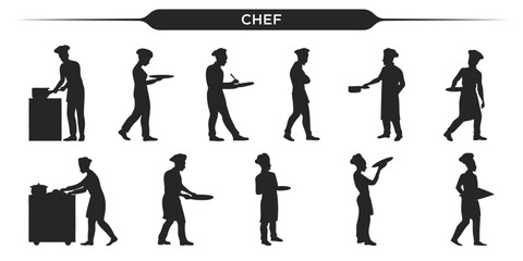 Vector illustration of various chef silhouettes
