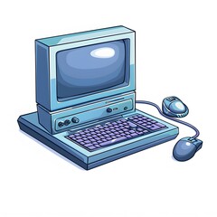 Retro Computer Setup with Keyboard and Mouse in Bright Colors