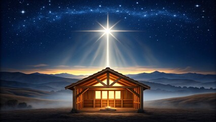 Serene Nativity Scene with Radiant Star in Peaceful Night