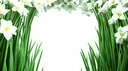White Daffodils and Green Grass Frame