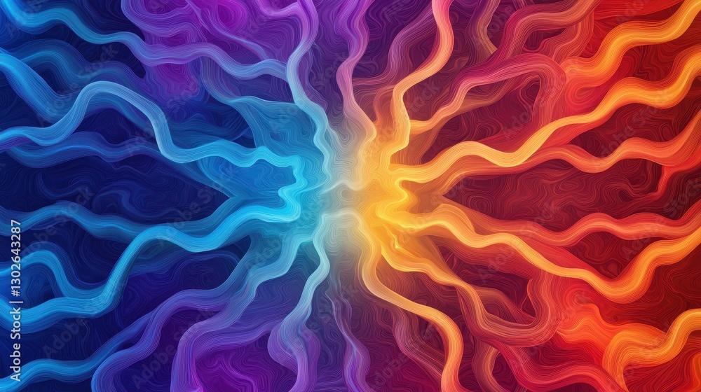 Poster A vibrant abstract design featuring intertwining blue and orange waves, creating a dynamic and energetic visual effect.