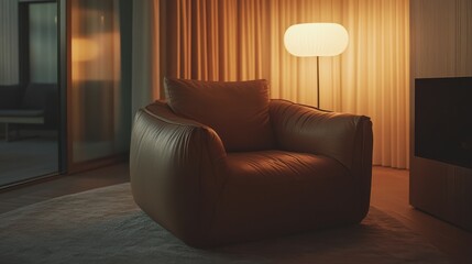 Cozy Leather Armchair in Warm Ambient Light by Modern Window