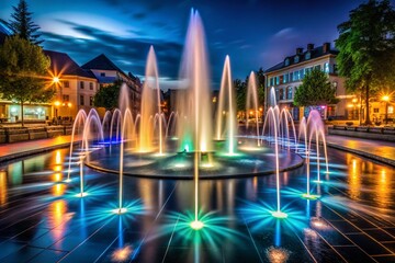 Obraz premium Fulda Fountain Long Exposure Photography - Water Jet Stream Night Lightscape