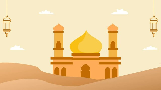 Ramadan atmosphere vector animation with mosque