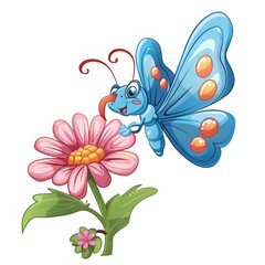 Obraz premium Happy Cartoon Butterfly Landing on Vibrant Pink Flower