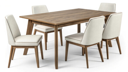 modern dining table set with minimalist furniture design, featuring wooden table and upholstered chairs, perfect for contemporary interiors