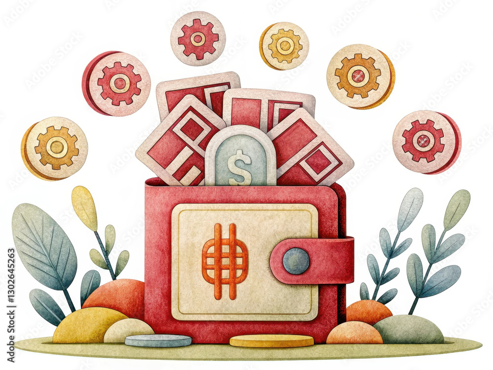 Poster digital wallet with floating coins and banknotes, symbolizing fintech innovation and financial techn