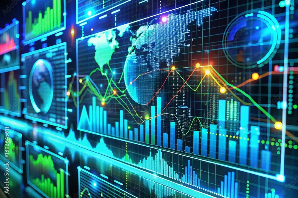 Poster futuristic holographic data analysis interface: interactive charts & 3d graphs