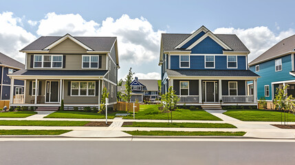 Two New Suburban Houses on a Sunny Day