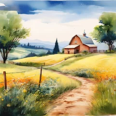  summer farmhouse landscapes in watercolor © Rahmat 