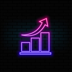 Growing graph and arrow neon icon. Bright vector graphic illustration sign for website. Business concept.