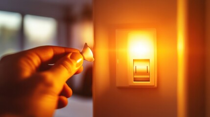 Hand Turning On Warm Light Switch.