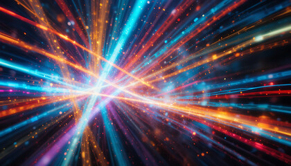 Naklejka premium Dynamic and colorful display of light trails intersecting and weaving through a dark background.