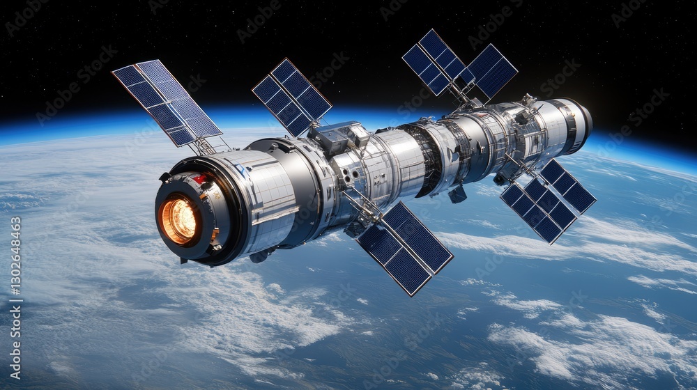 Aufkleber exploring the spacecraft in orbit low earth orbit digital render cosmic environment aerial view spac
