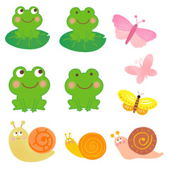 set of green frogs