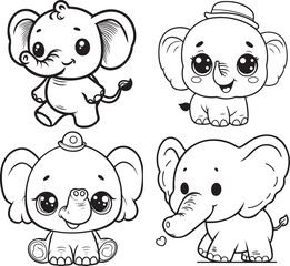 Hand drawn Cute Elephant Line Art coloring page