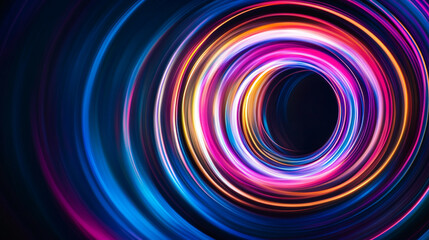 Fototapeta premium Abstract swirling neon light circles vibrant colorful background design art blue pink speed lines