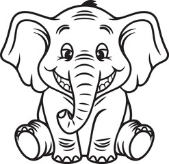 Hand drawn Cute Elephant Line Art coloring page