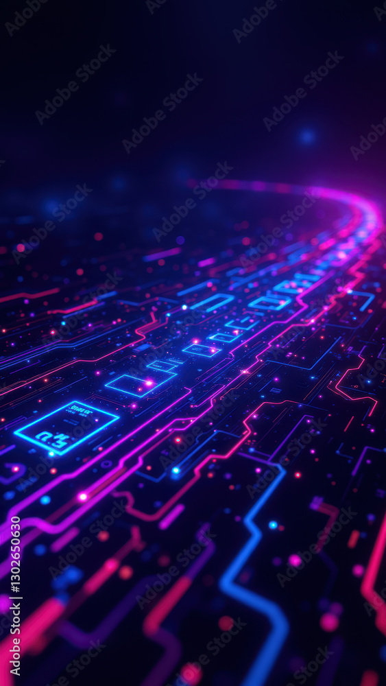 Poster a vibrant digital landscape showcasing a network of glowing nodes representing ci/cd pipelines, dock